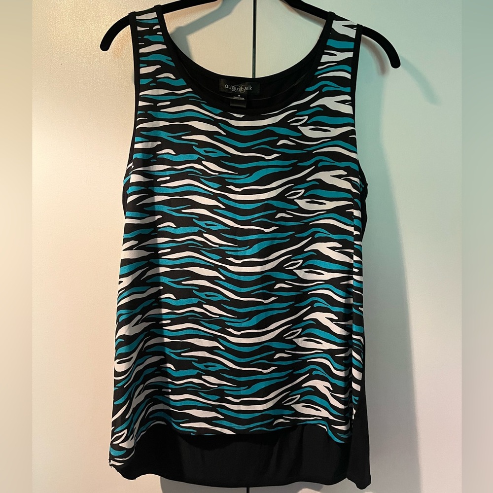 August Silk Blue and White Sleeveless Tank Top